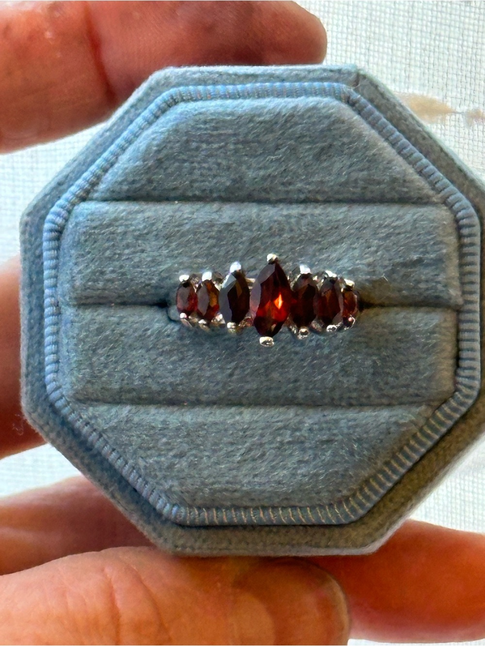 Vintage Sterling Silver Marquise Cut Red Garnet 5-Stone Ring Size 6